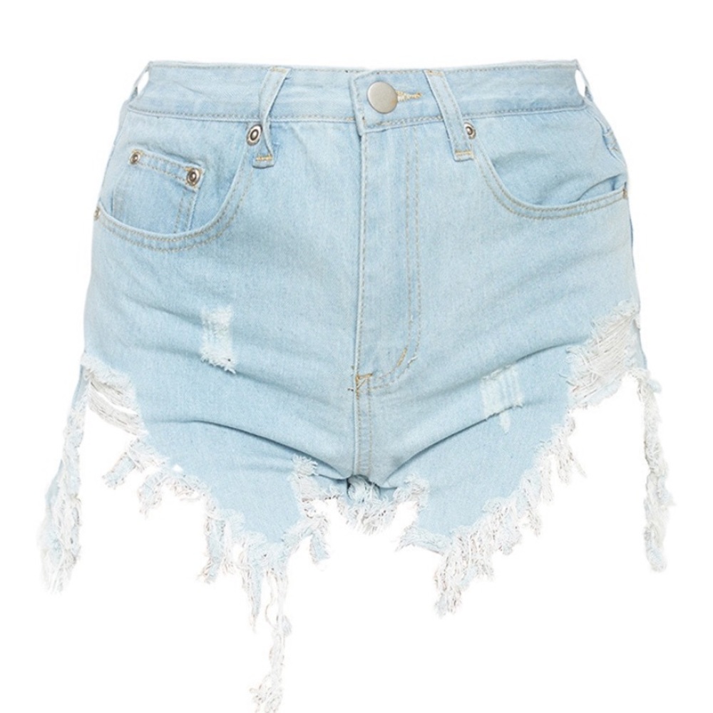 PLT Light Blue Wash Extreme Thigh Rip Denim Shorts